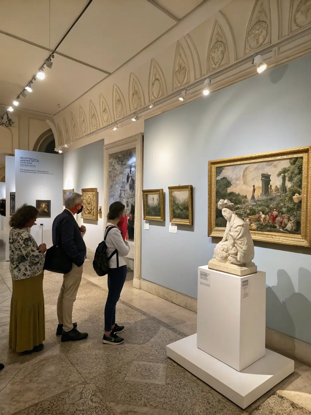 A photograph of an ATELIER F-designed exhibition space, showcasing artwork in a visually appealing and engaging manner, with attention to detail in the layout and lighting.