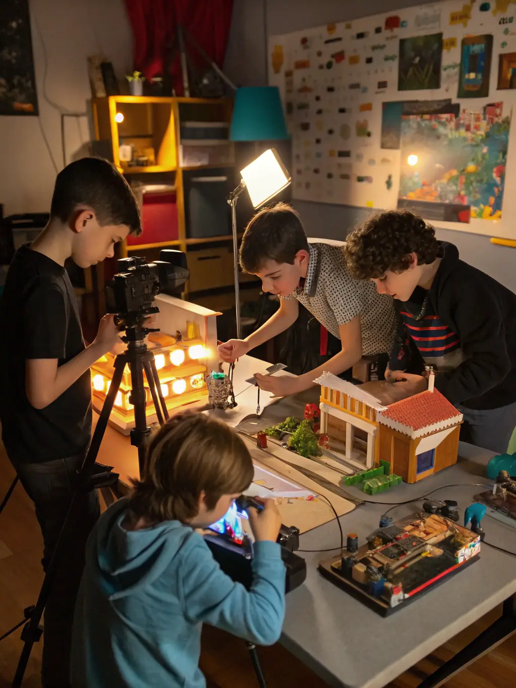 A photograph of children engaged in a scenography workshop at ATELIER F, demonstrating the organization's dedication to providing creative opportunities for young people.